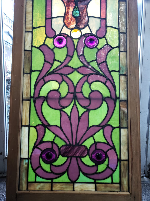 Art Nouveau Textured Leaded Stained Glass Window 23 1/4" W by 56" T GA9728