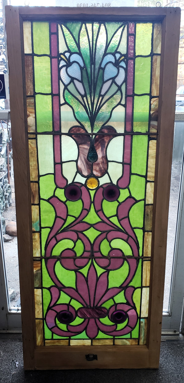 Art Nouveau Textured Leaded Stained Glass Window 23 1/4" W by 56" T GA9728