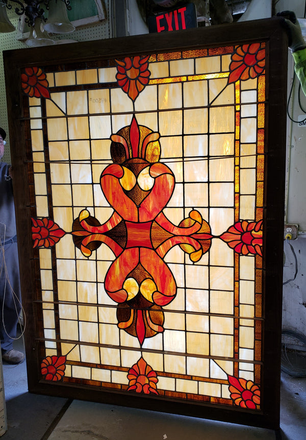 Huge Textured Leaded Stained Glass Window 83"  Tall x 61 1/2" Wide GA9741