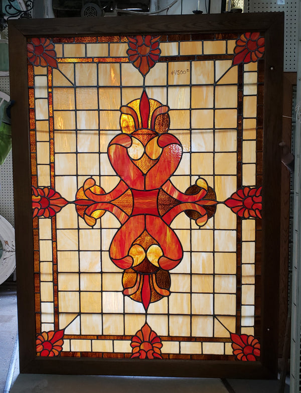 Huge Textured Leaded Stained Glass Window 83"  Tall x 61 1/2" Wide GA9741