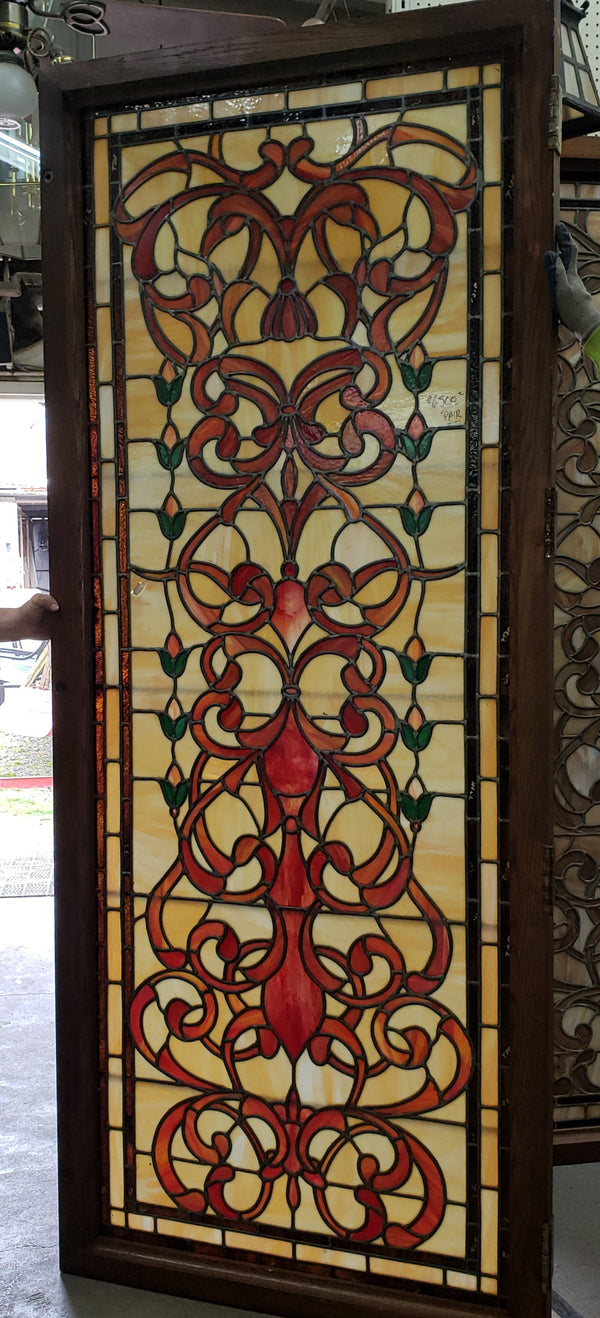 Pair of Textured Leaded Stained Glass Doors 95 1/2"  Tall x 40" Wide GA9742