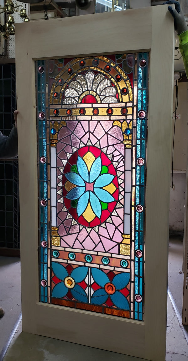 Customizable Textured Leaded Stained Glass Door 83 1/2" Tall x 40" Wide GA9743