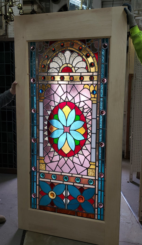 Customizable Textured Leaded Stained Glass Door 83 1/2" Tall x 40" Wide GA9743