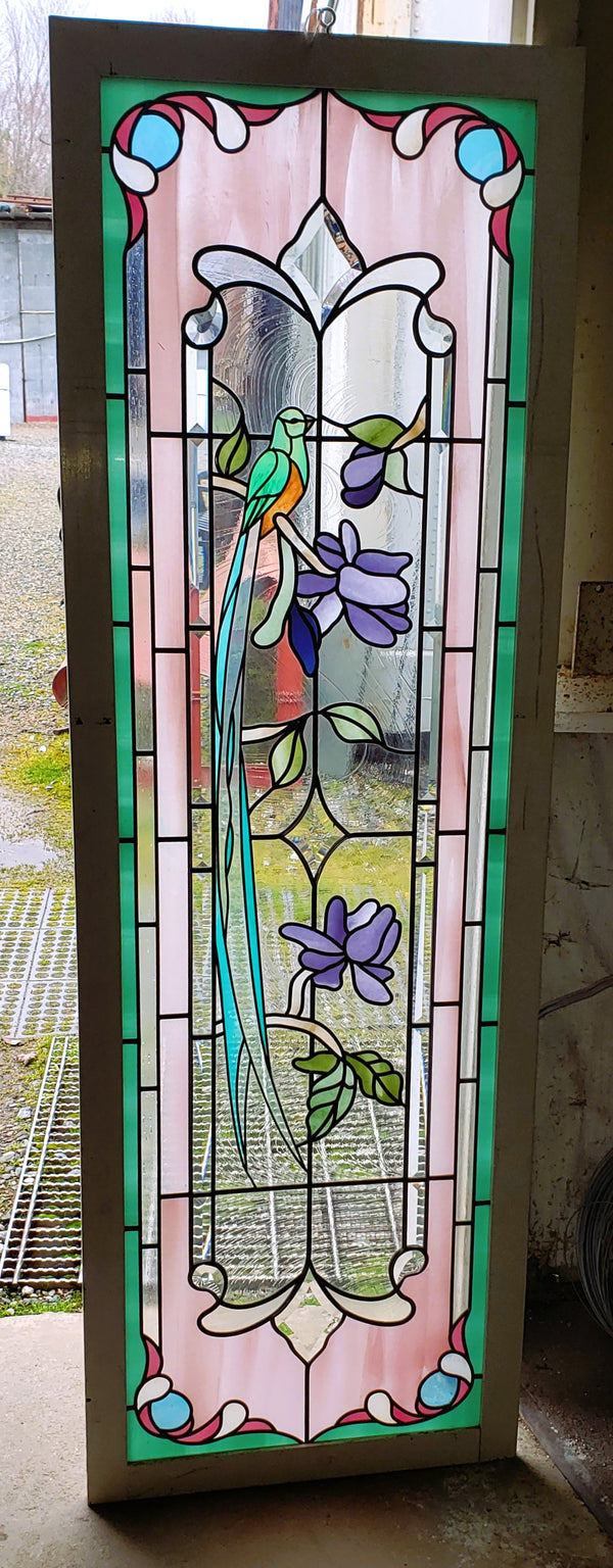 Tropical Bird in Paradise Stained Glass Window 66 1/2" x  22 1/8" GA9754