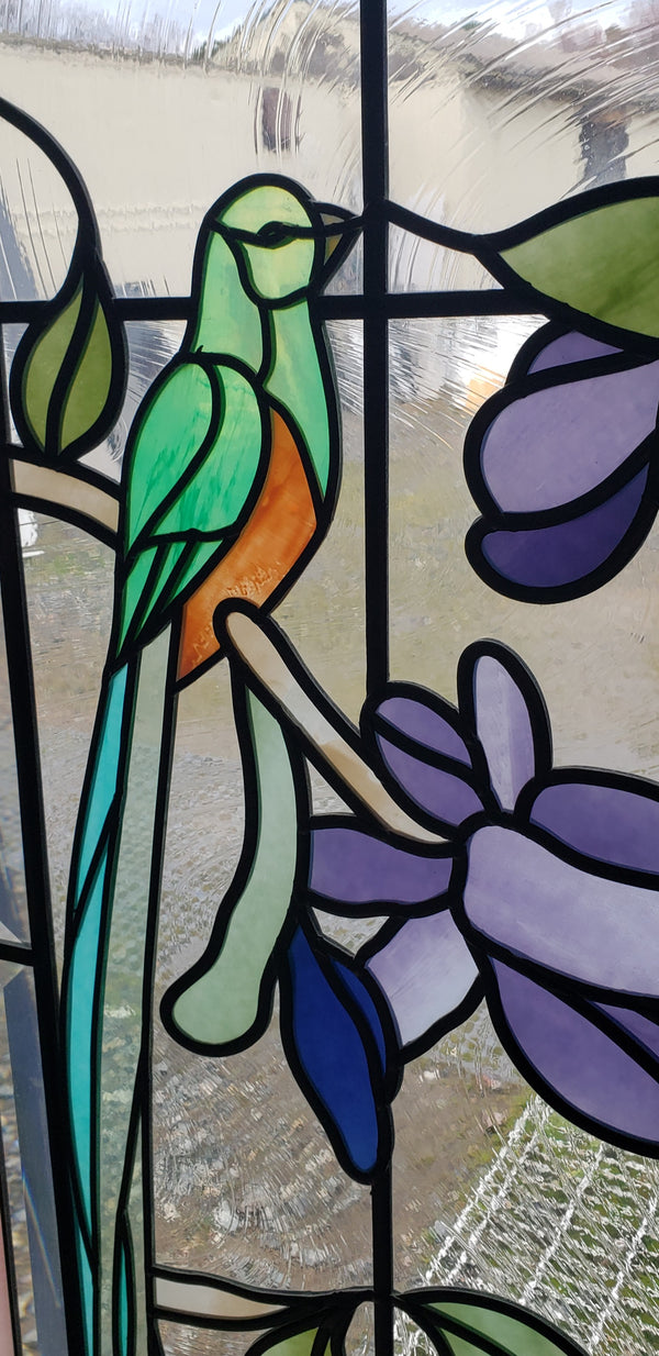 Tropical Bird in Paradise Stained Glass Window 66 1/2" x  22 1/8" GA9754