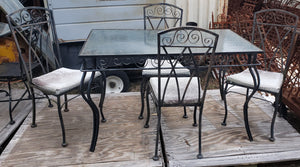 Five Piece Wrought Iron Table & Chair Set with Textured Glass Top GA9779
