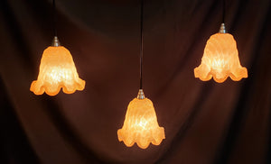 Unique Set of 3 Himalayan Pastel Peach Textured Glass Pendant Lights GA9797
