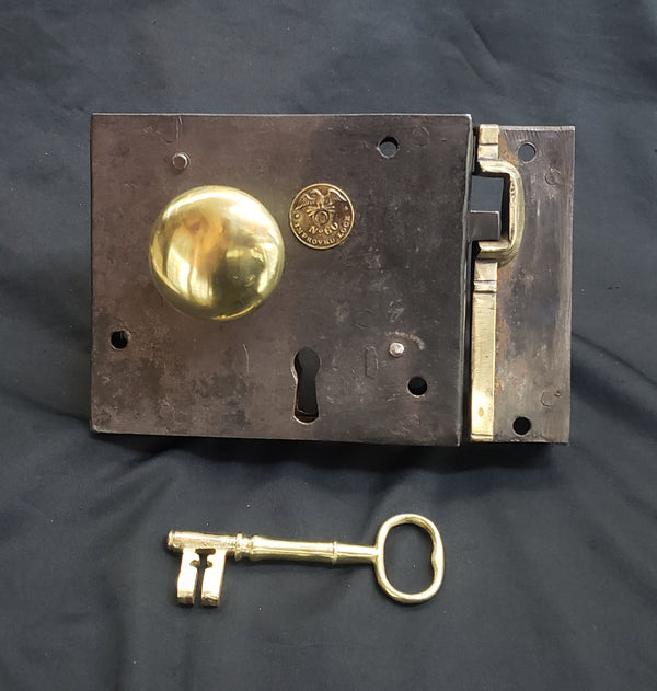Restored Right Side Carpenter Rim Lock Set #60 with Keeper and Key GA9800