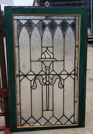 Leaded Textured Glass Window with Torch Flame Design 22 1/2