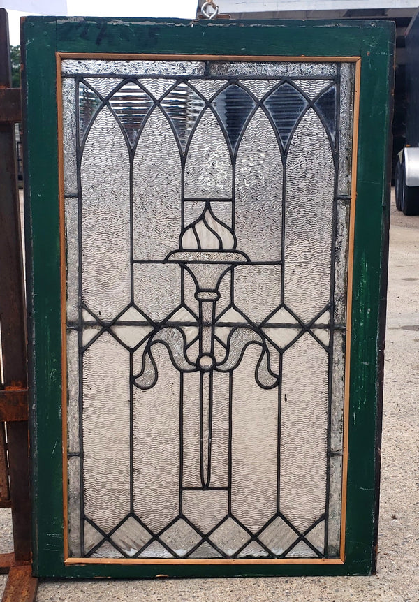 Leaded Textured Glass Window with Torch Flame Design 22 1/2" x 35" GA4041