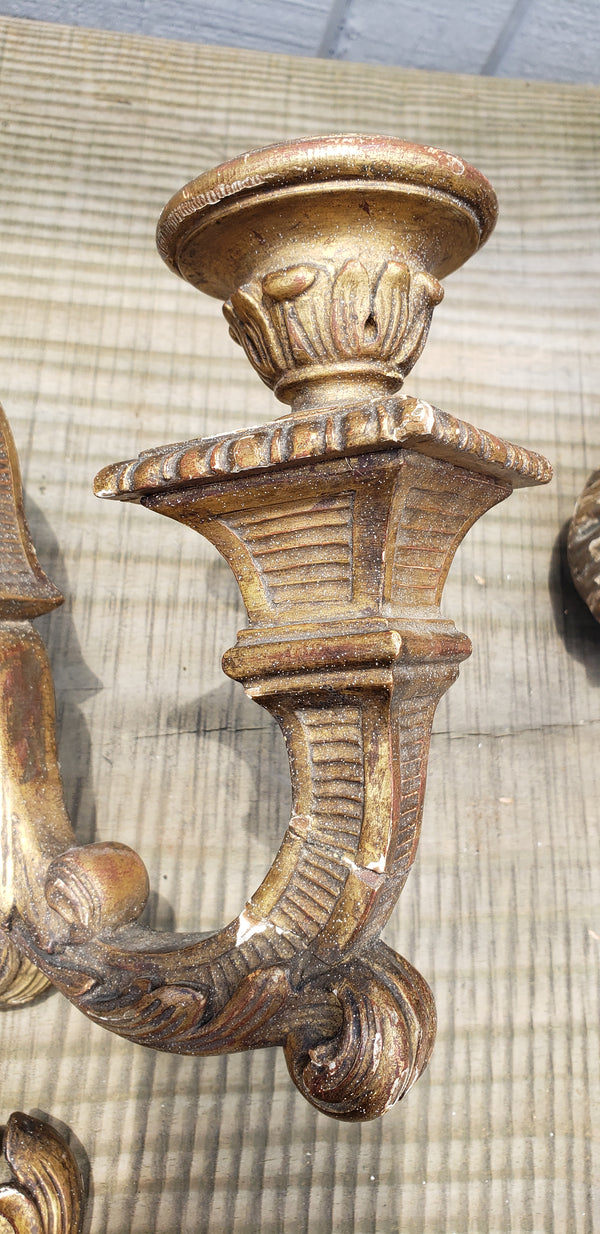 Pair of Large 1800's Hand Carved Mystical Gothic Double Candle Sconces GA9866