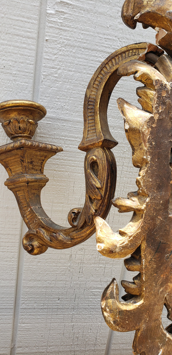 Pair of Large 1800's Hand Carved Mystical Gothic Double Candle Sconces GA9866