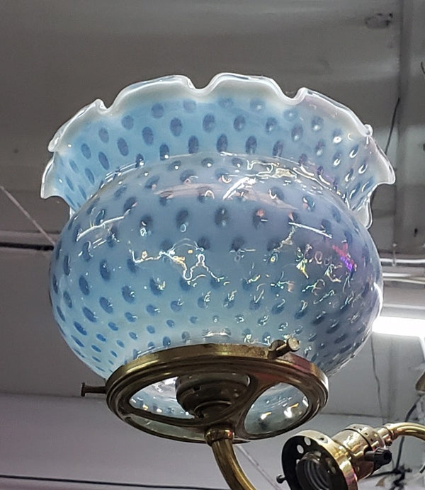 Ornate Fenton Blue & White Ruffled Coin Dot 4 Light Chandelier 24" x 37" GA516