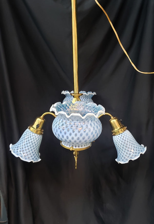 Ornate Fenton Blue & White Ruffled Coin Dot 4 Light Chandelier 24" x 37" GA516