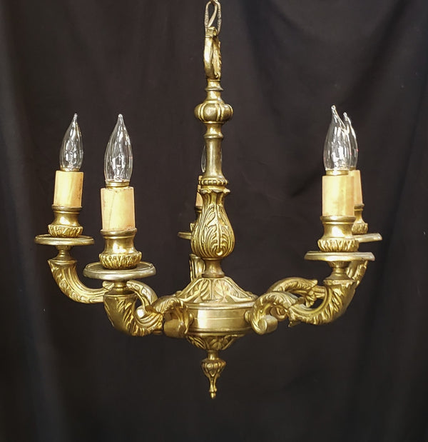 Ornate 5 Light Brass Art Nouveau Chandelier 22" x 19" GA506