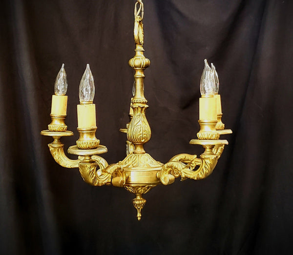 Ornate 5 Light Brass Art Nouveau Chandelier 22" x 19" GA506