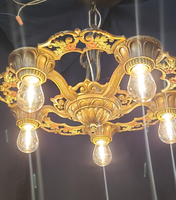 Restored Ornate Art Nouveau Cast Iron 5 Light Chandelier 16" GS00001