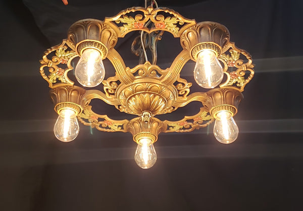 Restored Ornate Art Nouveau Cast Iron 5 Light Chandelier 16" GS00001