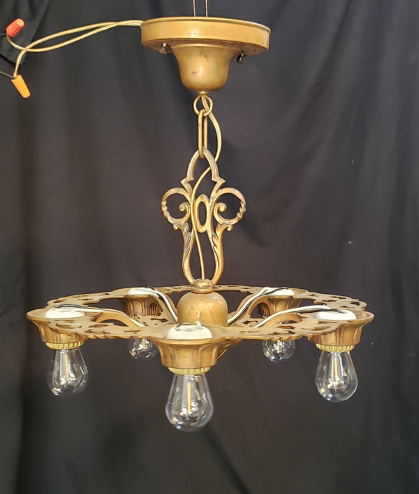 Restored Ornate Art Nouveau Cast Iron 5 Light Chandelier 16" GS00001