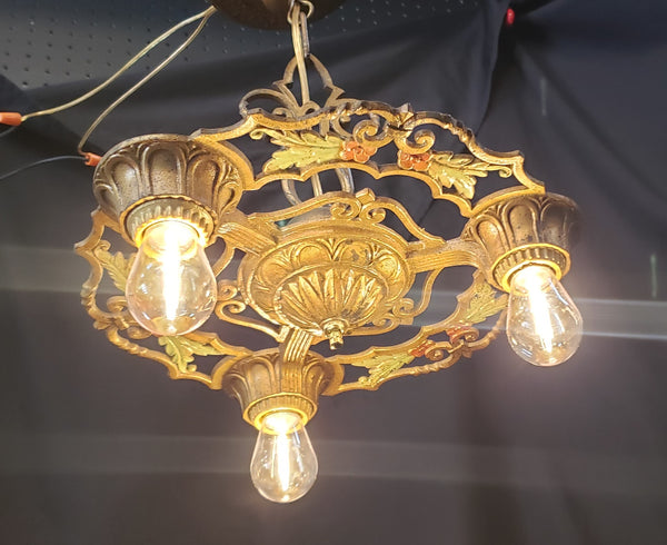 Restored Ornate Art Nouveau Cast Iron 3 Light Chandelier 13" GS00002