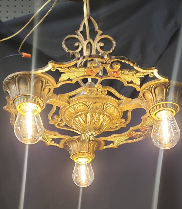 Restored Ornate Art Nouveau Cast Iron 3 Light Chandelier 13" GS00002