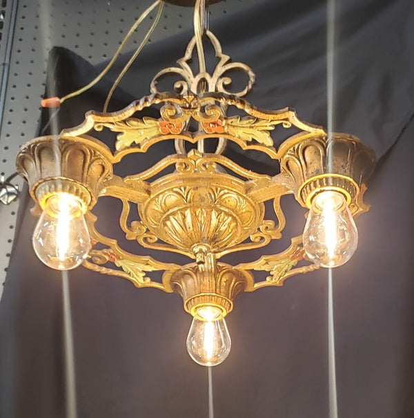 Restored Ornate Art Nouveau Cast Iron 3 Light Chandelier 13" GS00002