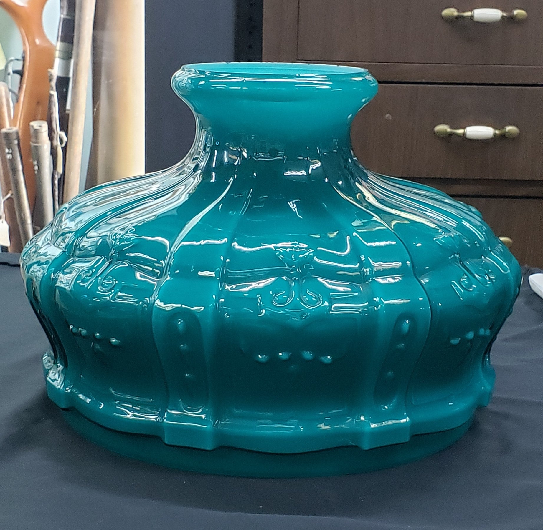 Vintage Glossy Teal & White Cased Aladdin Lamp Shade 9 3/4