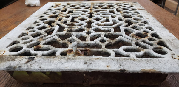 Cast Iron Geometric Floor Register Salvaged from Washington D. C. Church GS00031