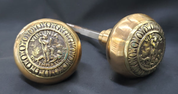 Hand Crafted Red & Gold Brass Virginia State Seal Door Knob Set GS00035