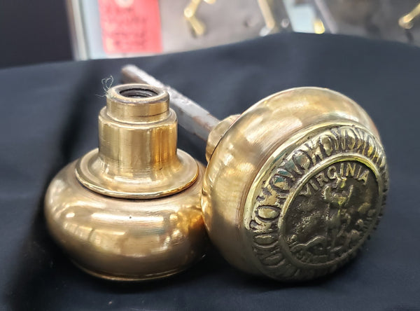 Hand Crafted Cast Brass Virginia State Seal Door Knob Set GS00036