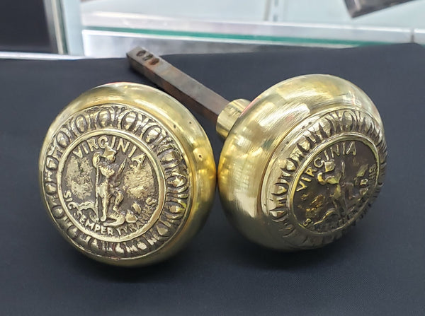 Hand Crafted Cast Brass Virginia State Seal Door Knob Set GS00037