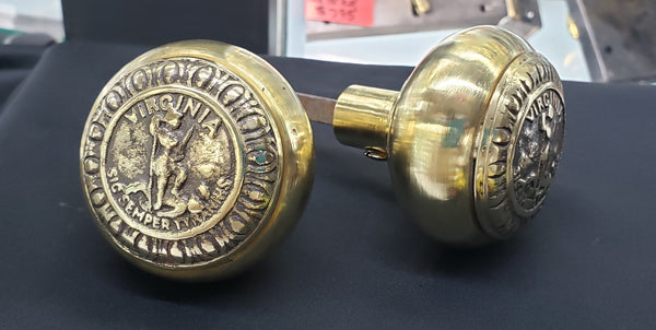 Hand Crafted Cast Brass Virginia State Seal Door Knob Set GS00037