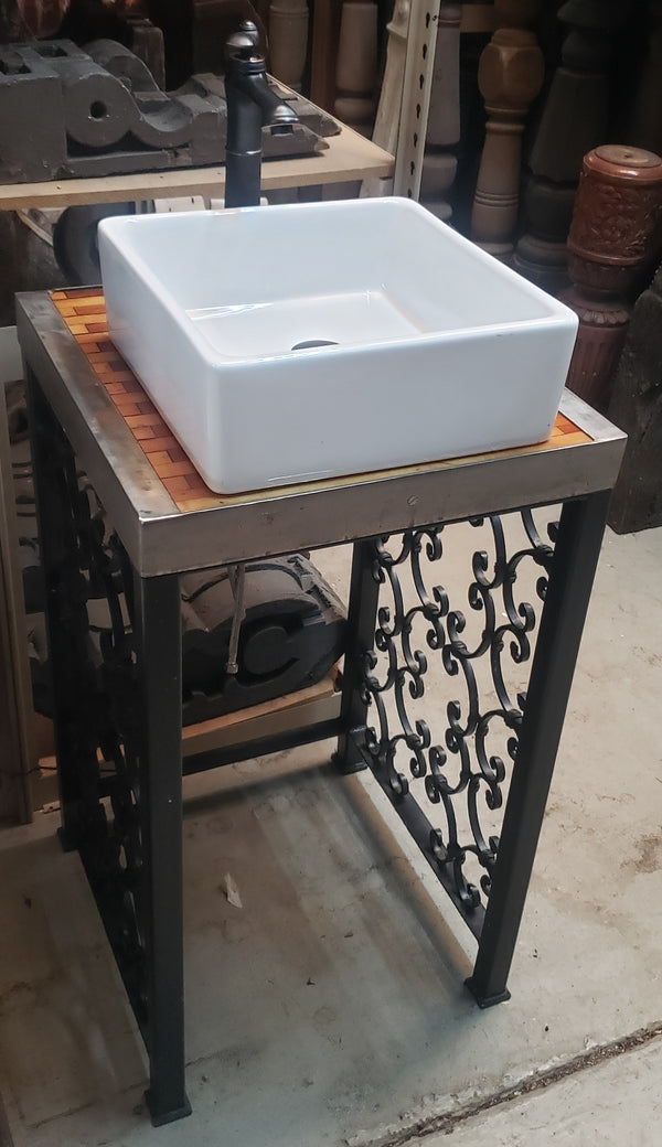 Custom Made Wrought Iron & Wood Vanity with Vessel Sink & Faucet GS00081