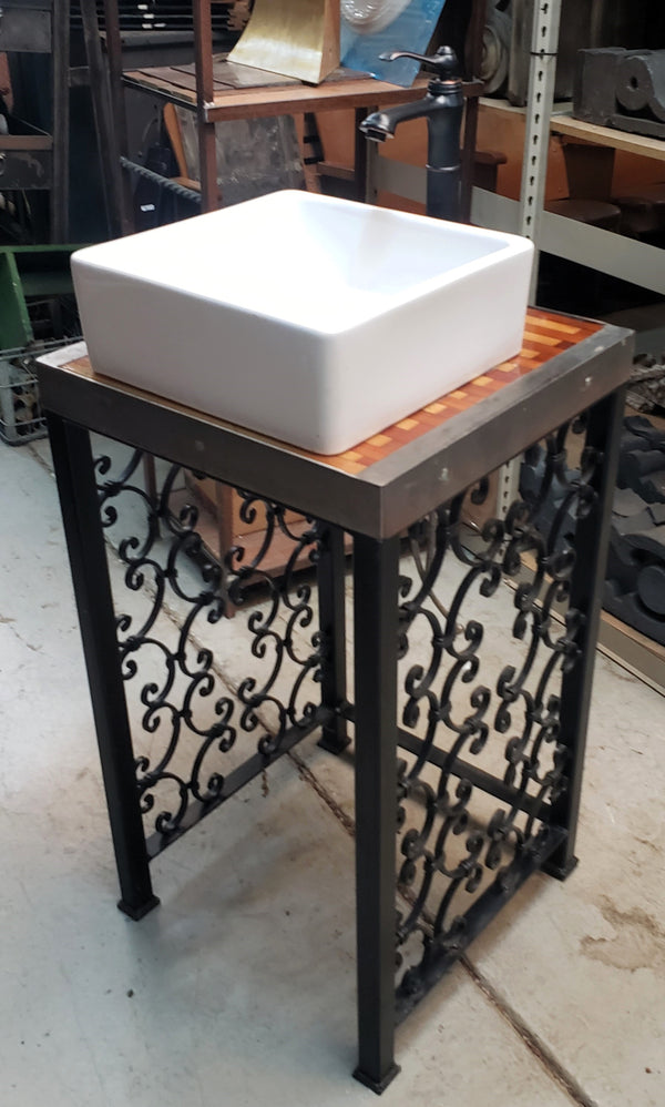 Custom Made Wrought Iron & Wood Vanity with Vessel Sink & Faucet GS00081