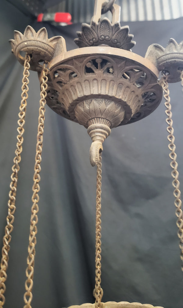 Victorian Hanging Oil Lamp with Milk White Shade & Cast Iron Frame GS00096