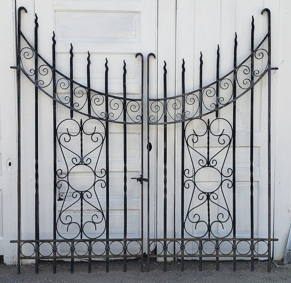 Pair of Unique Wrought Iron Gates w/ Flame Tip Finials 39" W x 791/2" T GS00111