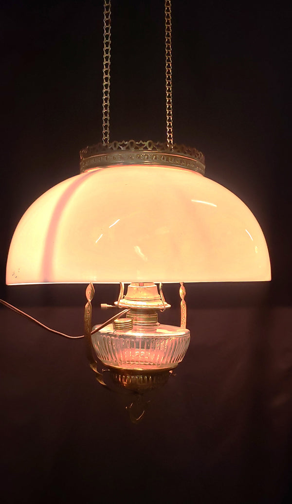 Victorian Hanging Oil Lamp Electrified with Milk White Shade GS00115