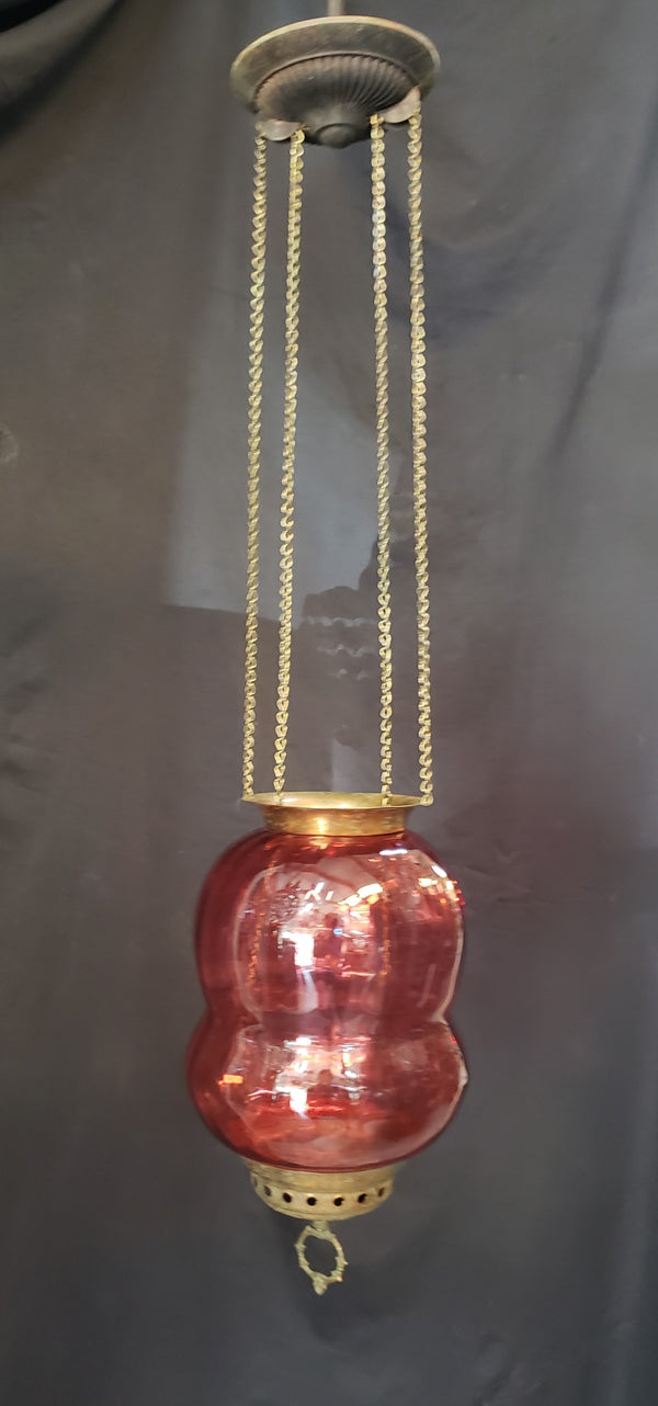 Victorian Hanging Oil Lamp with Cranberry Glass Globe GS00121