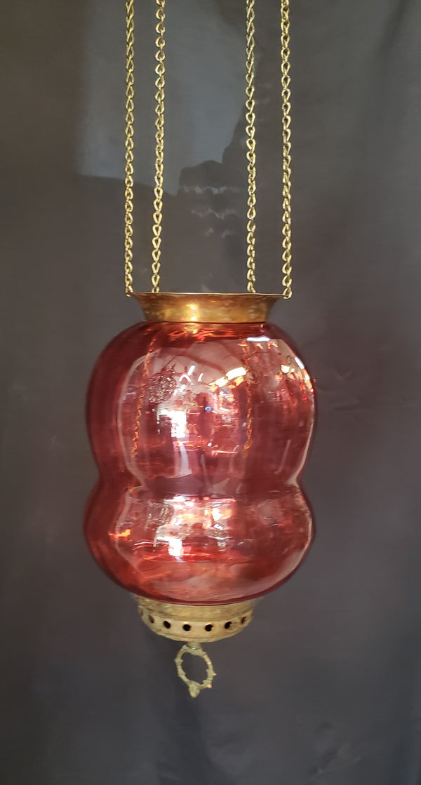 Victorian Hanging Oil Lamp with Cranberry Glass Globe GS00121