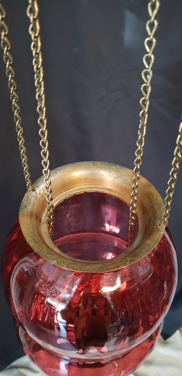 Victorian Hanging Oil Lamp with Cranberry Glass Globe GS00121