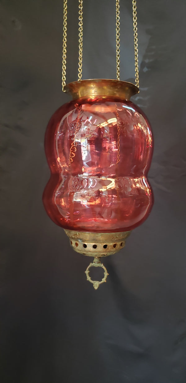 Victorian Hanging Oil Lamp with Cranberry Glass Globe GS00121