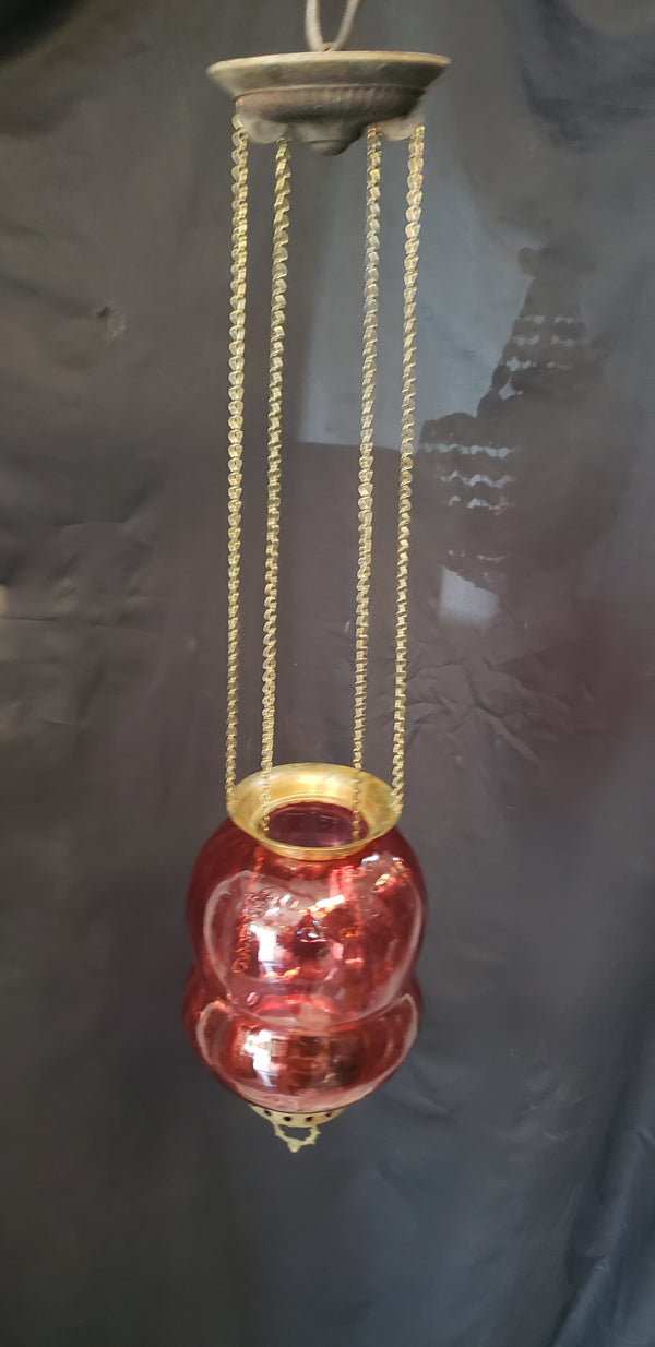 Victorian Hanging Oil Lamp with Cranberry Glass Globe GS00121