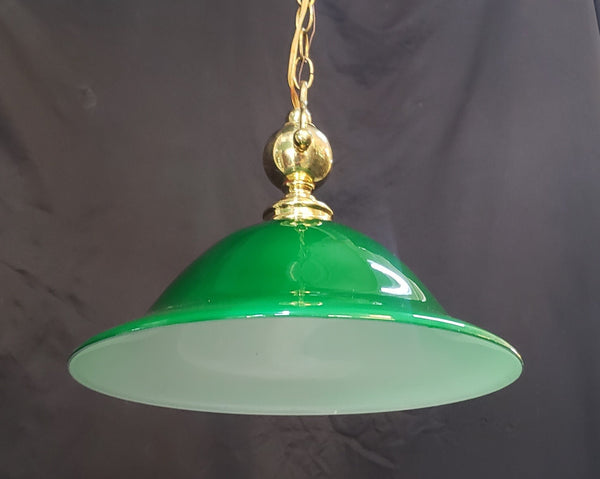 Pair of Large Green & White Cased Pendant Lights with Brass Trim GS00127