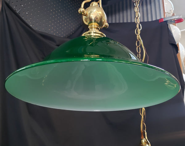 Pair of Large Green & White Cased Pendant Lights with Brass Trim GS00127