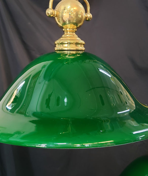 Pair of Large Green & White Cased Pendant Lights with Brass Trim GS00127