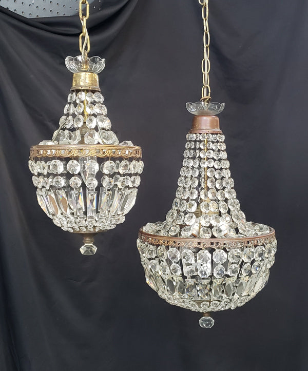 Pair of Matching Large & Small Faceted Crystal Prism Chandeliers GS00130