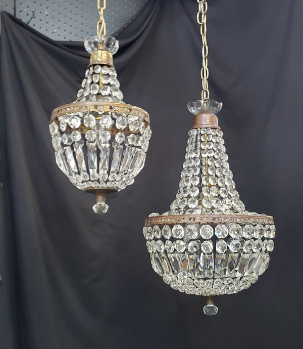 Pair of Matching Large & Small Faceted Crystal Prism Chandeliers GS00130