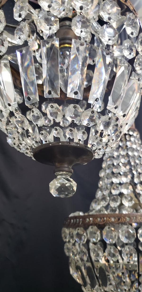 Pair of Matching Large & Small Faceted Crystal Prism Chandeliers GS00130