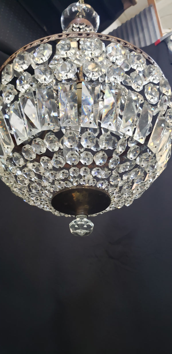 Pair of Matching Large & Small Faceted Crystal Prism Chandeliers GS00130