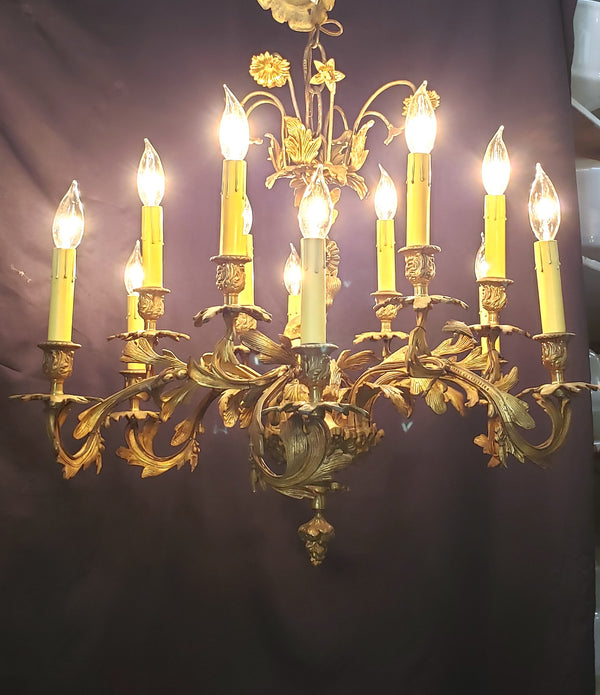 Early 1800's 12 Light Cast Brass Ornate Chandelier 26" x 24" GS00138